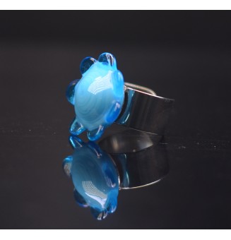 Bague Fleur en Verre bleue – Élégance et Originalité