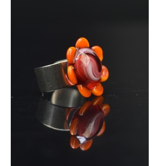 Bague Fleur en Verre rose et orange – Élégance et Originalité