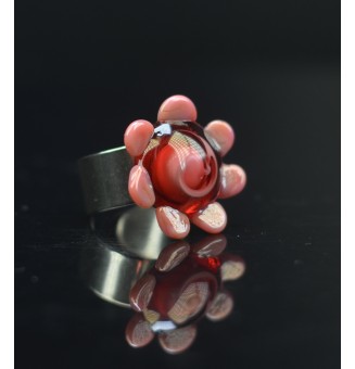 Bague Fleur en Verre rose framboise et rose fuchsia – Élégance et Originalité