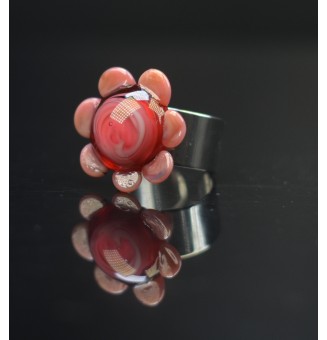 Bague Fleur en Verre rose framboise et rose fuchsia – Élégance et Originalité