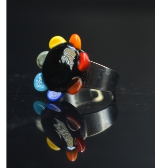 cabochon fleur artisanal en verre "multicolore" pour bague ou collier interchangeable en verre  (sans le support )