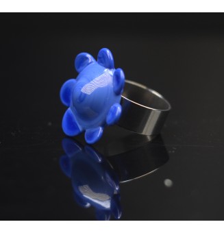 Bague Fleur en Verre BLEUE...