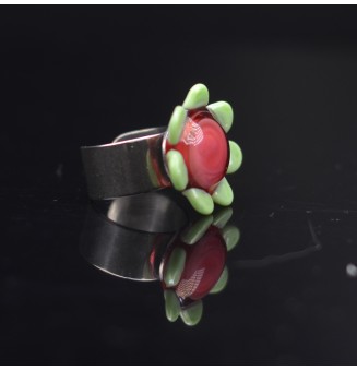 Bague Fleur en Verre rose et vert – Élégance et Originalité