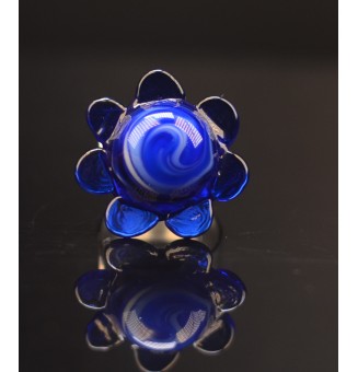 Bague Fleur en Verre BLEU...