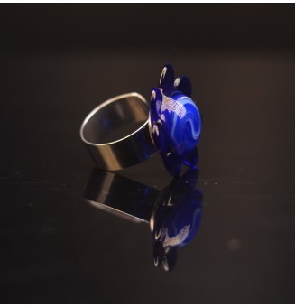 Bague Fleur en Verre BLEU intense – Élégance et Originalité