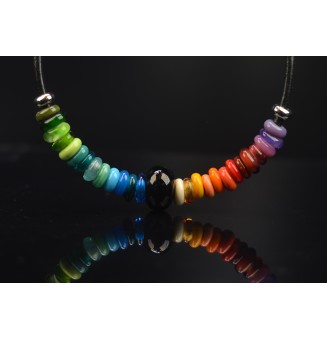 collier MULTICOLORE 45 cm avec perles de verre cuir noir