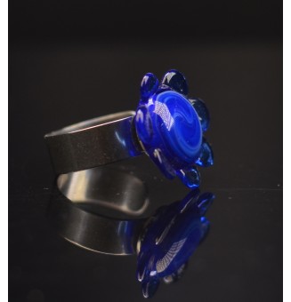 Bague FLEUR (grande taille) en Verre Filé au Chalumeau - acier INOXYDABLE