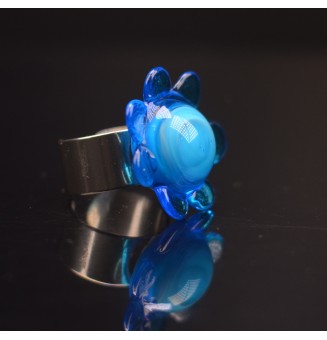 Bague Fleur en Verre turquoise – Élégance et Originalité