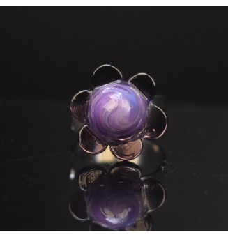 Bague FLEUR violette (grande taille) en Verre Filé au Chalumeau - acier INOXYDABLE