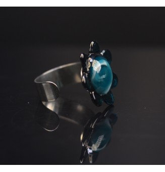 Bague FLEUR (grande taille) en Verre Filé au Chalumeau - acier INOXYDABLE