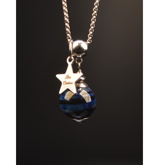 collier étoile 45 + 3 cm "noir et bleu metallisé" perles de verre filé au chalumeau