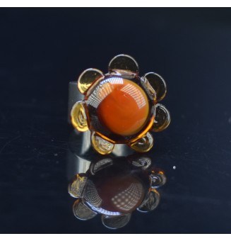 Bague Fleur en Verre Jaune...