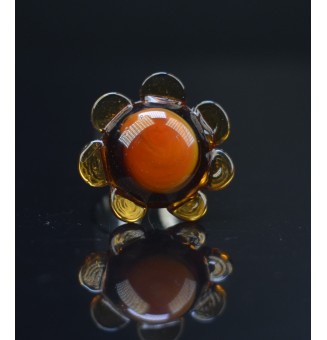 Bague Fleur en Verre Jaune et ambre – Élégance et Originalité