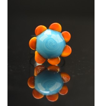 Bague Fleur en Verre orange et turquoise – Élégance et Originalité