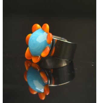 Bague Fleur en Verre orange et turquoise – Élégance et Originalité