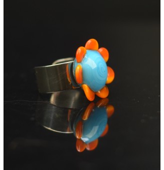 Bague Fleur en Verre orange et turquoise – Élégance et Originalité