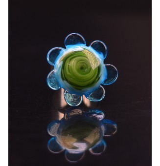 Bague Fleur en Verre vert...