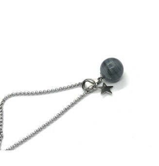 collier étoile 42 + 3 cm "gris nacré" perles de verre filé au chalumeau