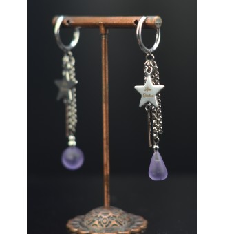 Boucles d'oreilles artisanales en perles de verre filé - Violet clair mat