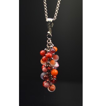 Collier "Grappe rouge orange rose" en verre et acier inoxydable – Liloo Créations