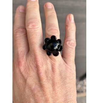 Bague Fleur en Verre NOIR – Élégance et Originalité