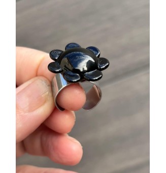 Bague Fleur en Verre NOIR – Élégance et Originalité