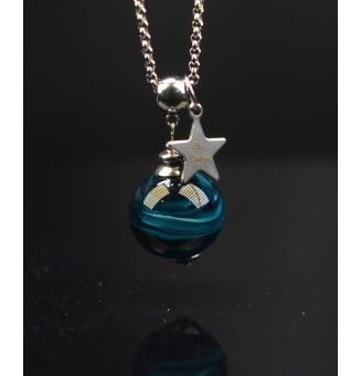 collier  70+3 cm "bleu pétrole" perles de verre filé au chalumeau