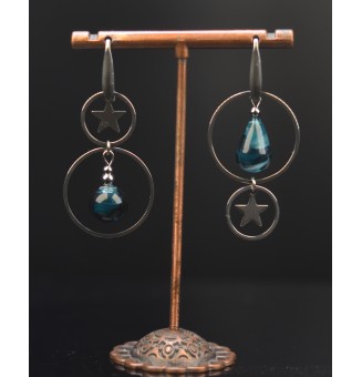 Boucles d’Oreilles en Verre Bleu pétrole - Élégance - par Liloo Créations