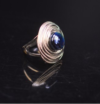 Bague en Verre Filé au Chalumeau "BLEU METAL"  - acier INOXYDABLE