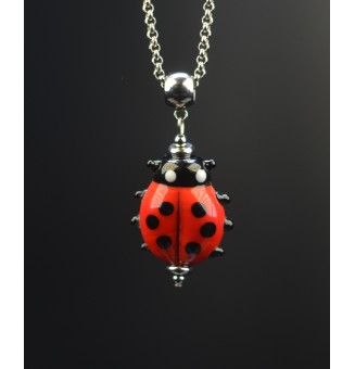 collier coccinelle EN verre filé au chalumeau rouge noir - Acier inoxydable