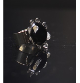 Bague Fleur en Verre NOIR – Élégance et Originalité