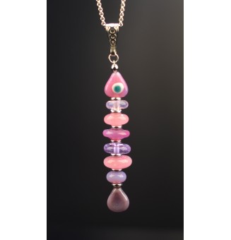 collier poisson artisanal en verre filé Violet rose, acier inoxydable