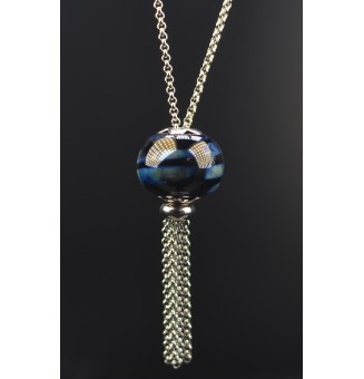 Collier Long Épuré avec Perle noir et bleu metallique, en Verre Filé – Liloo Créations  74 cm