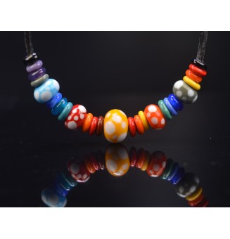 collier MULTICOLORE 45 cm avec perles de verre cuir noir