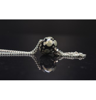 Collier Long Épuré avec Perle noir et kaki,  en Verre Filé – Liloo Créations  74 cm