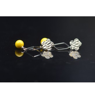 Boucles d'Oreilles  en Acier Inoxydable avec Perles de Verre jaune