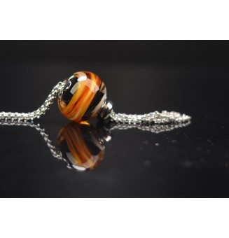 Collier Long Épuré avec Perle noir et caramel,  en Verre Filé – Liloo Créations  74 cm