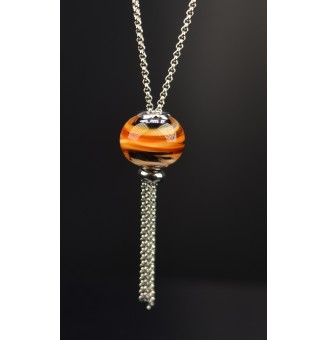 Collier Long Épuré avec Perle noir et caramel,  en Verre Filé – Liloo Créations  74 cm