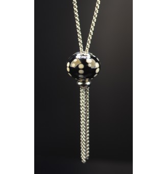 Collier Long Épuré avec Perle NOIR IVOIRE,  en Verre Filé – Liloo Créations  74 cm