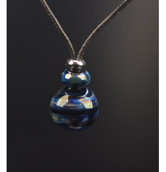 Collier Court en Cuir avec Perles de Verre filé – noir et bleu métal