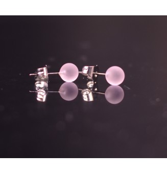 puces d'oreilles Acier Inoxydable en verre rose clair dépoli