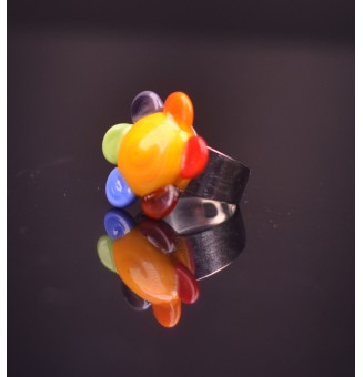 cabochon fleur artisanal en verre "multicolore" pour bague ou collier interchangeable en verre  (sans le support )