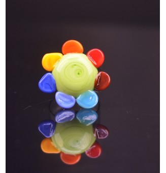 cabochon fleur artisanal en verre "multicolore" pour bague ou collier interchangeable en verre  (sans le support )