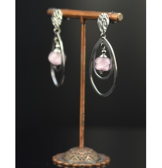 Boucles d'Oreilles  en Acier Inoxydable avec Perles de Verre rose clair