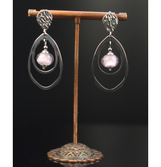 Boucles d'Oreilles  en Acier Inoxydable avec Perles de Verre rose clair