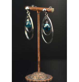 Boucles d'oreilles en acier inoxydable avec perles de verre filé couleur BLEU Pétrole - Création unique