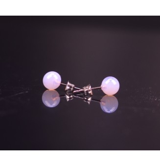 puces d'oreilles Acier Inoxydable en verre rose OPALE