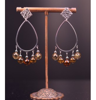 Boucles d’oreilles en acier inoxydable et perles de verre filé jaune ambre – Élégance et originalité