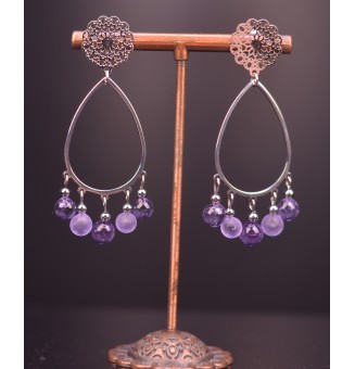 Boucles d’oreilles en acier inoxydable et perles de verre filé violet