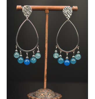 Boucles d’oreilles en acier inoxydable et perles de verre filé bleu vert